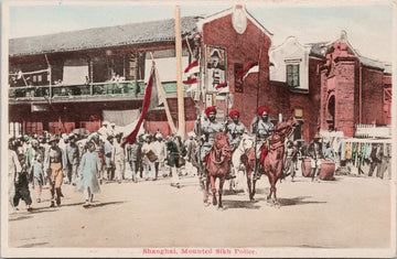 Mounted Sikh Police Shanghai China  Postcard 