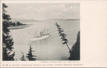 RMS Leaving Vancouver BC Harbour for China Unused Norman Caple Co Postcard