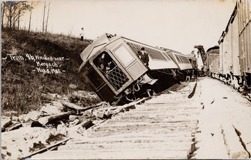 1908 Train Wreck near Margach Ontario Kenora Area Linde RPPC Postcard