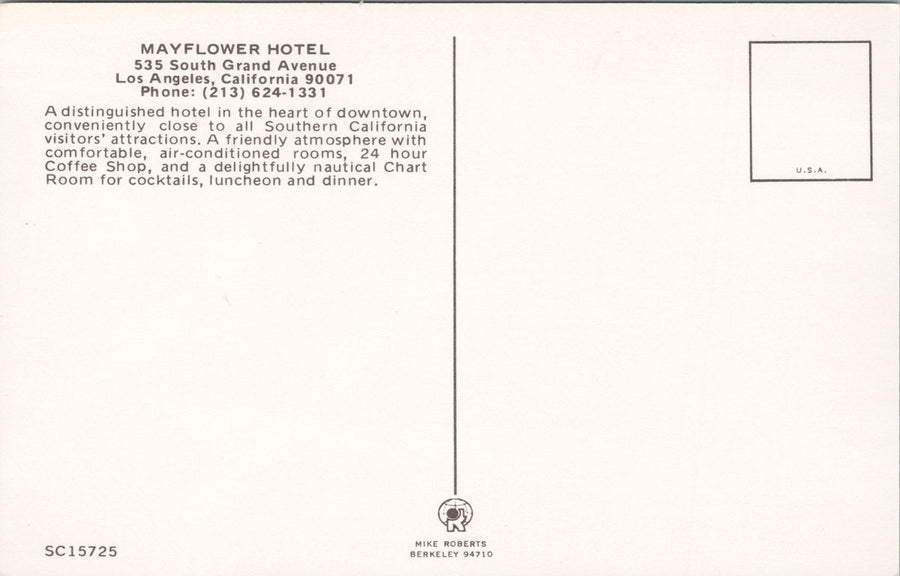 Mayflower Hotel Los Angeles CA California South Grand Avenue Unused Postcard SP14