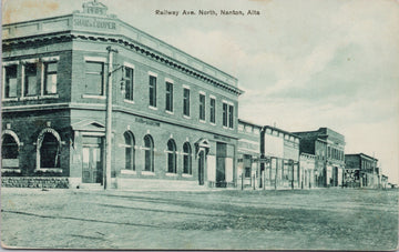 Railway Avenue Nanton Alberta AB Alta Bank of Hamilton c1912 Rumsey Postcard 