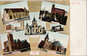 Calgary Alberta Churches and Hospitals AB c1908 Postcard 