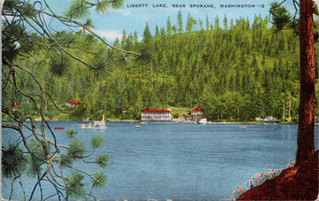 Liberty Lake near Spokane WA Washington Unused Linen Postcard