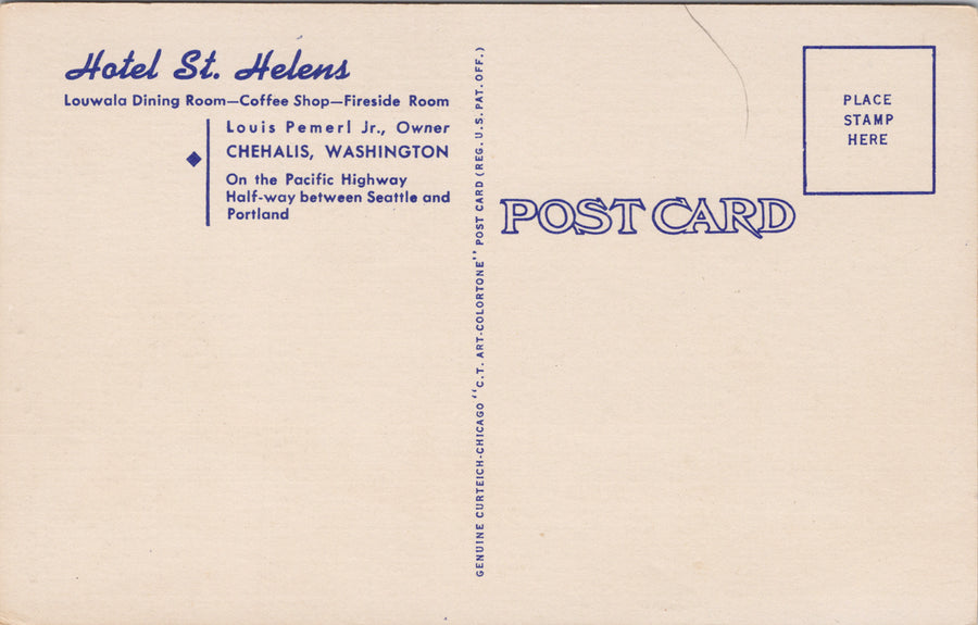 St Helens Hotel Chehalis WA Washington Louis Pemerl Jr Owner Unused Linen Postcard SP14