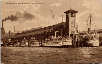 Steamers Colman Dock Seattle WA Washington c1912 Lowman Hanford Postcard 