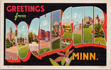 Large Letter Greetings Rochester Minnesota MN Unused Vintage Linen Postcard