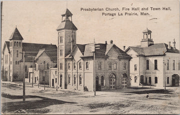 Portage la Prairie Manitoba Fire Hall Presbyterian Church MB c1907 Postcard 