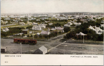 Portage la Prairie MB Manitoba Birdseye Railway Cars c1910 Postcard 