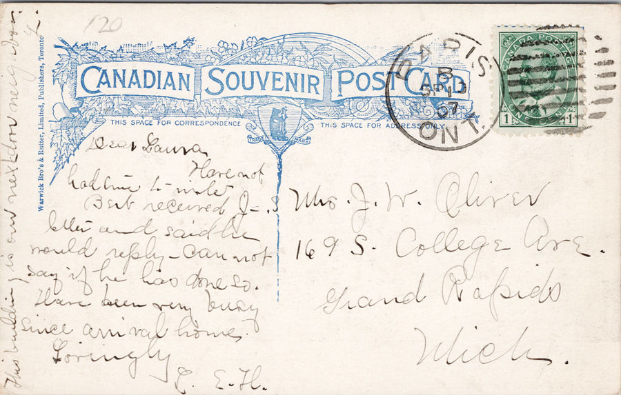 Public Library Paris Ontario ON c1907 Duplex Cancel Postcard SP14