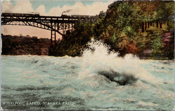 Whirlpool Rapids Niagara Falls NY Two Trains Railway Bridge c1910 Postcard 