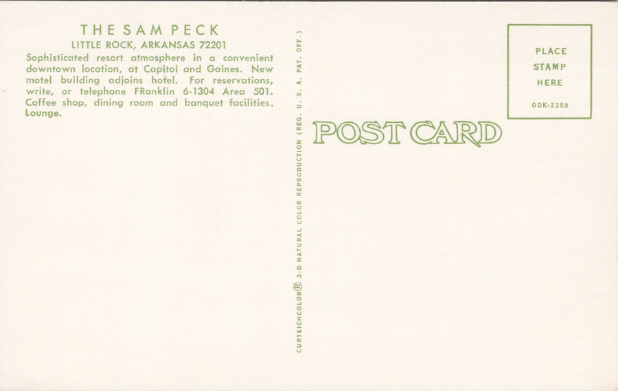 The Sam Peck Motel Little Rock Arkansas AR Pool Unused Vintage Postcard SP14