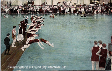 Swimming Races at English Bay Vancouver BC British Columbia Unused Postcard