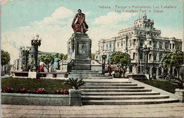 Havana Cuba Luz Caballero Park & Statue Habana c1923 Postcard