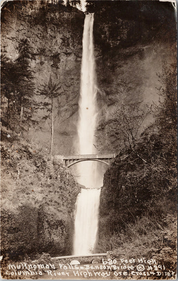 Multnomah Falls Benson Bridge Columbia River Highway OR Oregon RPPC Postcard 