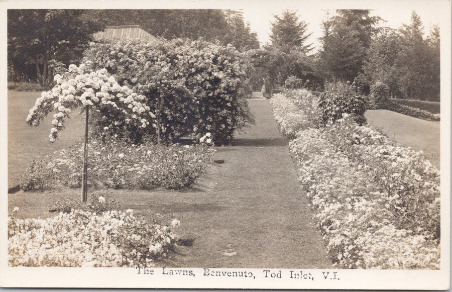 The Lawns Benvenuto Tod Inlet Brentwod Bay Vancouver Island Butchart British Gardens area Columbia Trio RPPC Postcard