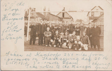 Kamloops BC Vancouver Football Team Athletes British Columbia 1913 Scarce RPPC Postcard 