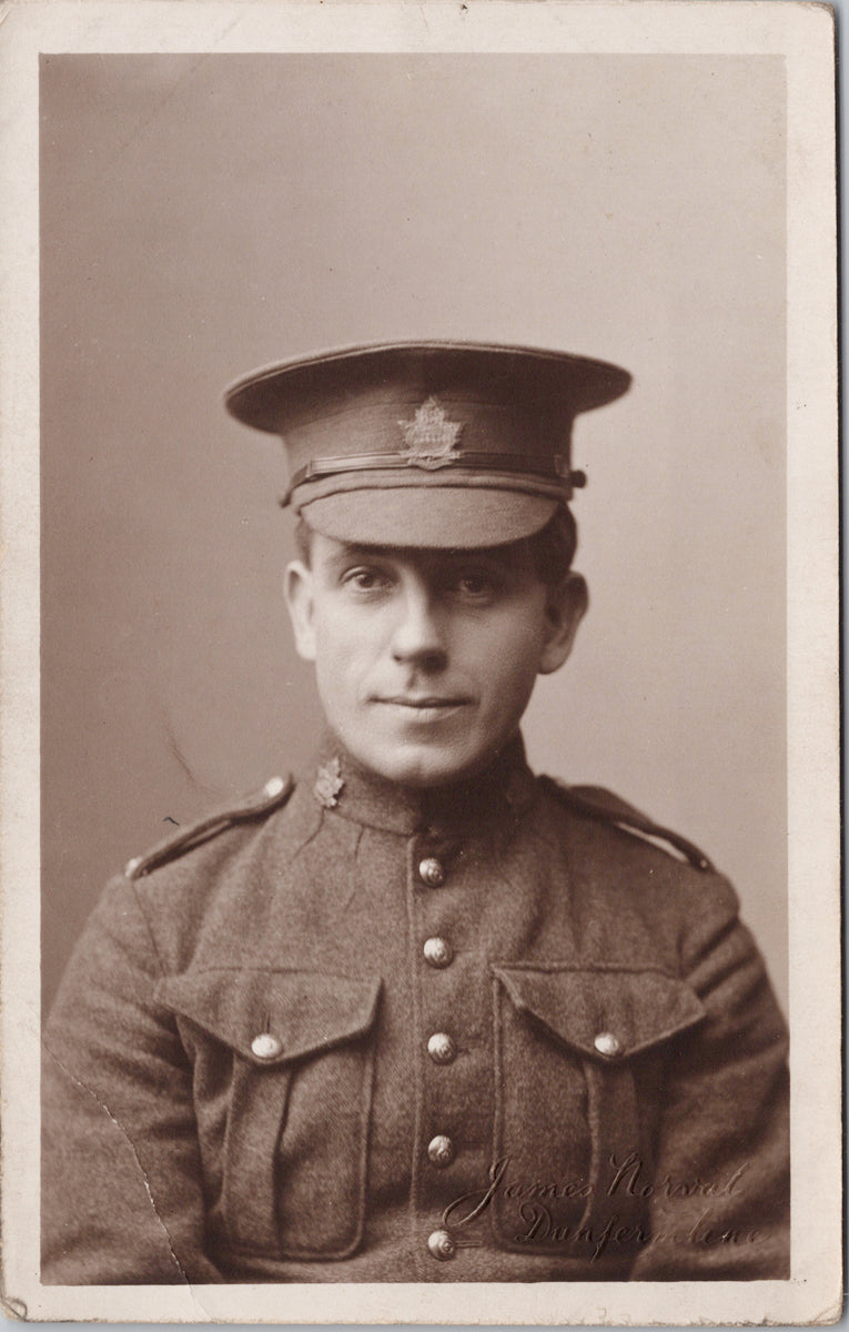 Portrait of Canadian Soldier Military by James Norval Dunfermline Scotland RPPC Postcard 