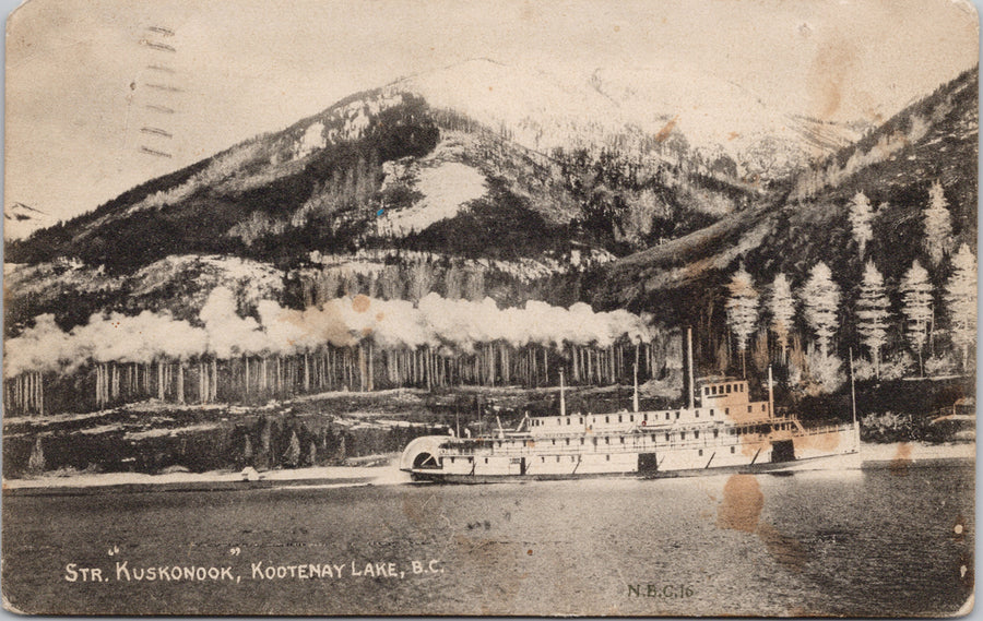 Steamer 'Kuskonook' Kootenay Lake BC c1908 Nelson BC Cancel Postcard