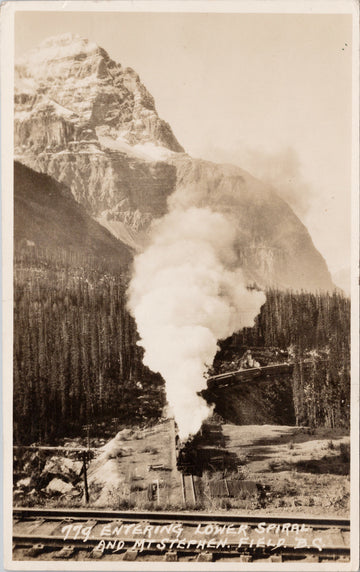 Byron Harmon #779 Entering Lower Spiral & Mt Stephen Field BC British Columbia Postcard SP14