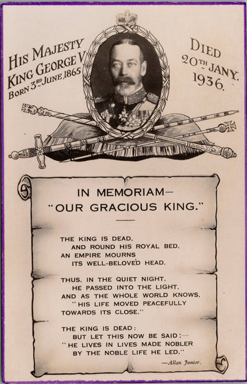 King George V In Memoriam Our Gracious King Allan Junior Poem RPPC Postcard 