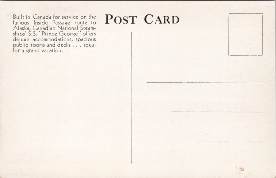 SS 'Prince George' Ship Canadian National Steamships Unused Postcard SP14