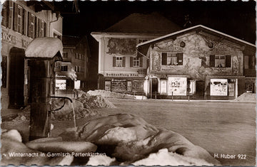 Winternacht in Garmisch-Partenkirchen Germany 1950s Huber RPPC Postcard