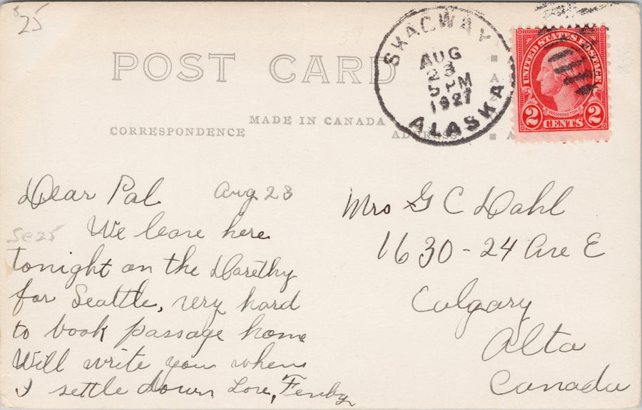 Sam McGee's Cabin Yukon YT c1927 (to Mrs Dahl, Calgary AB) RPPC Postcard SP15