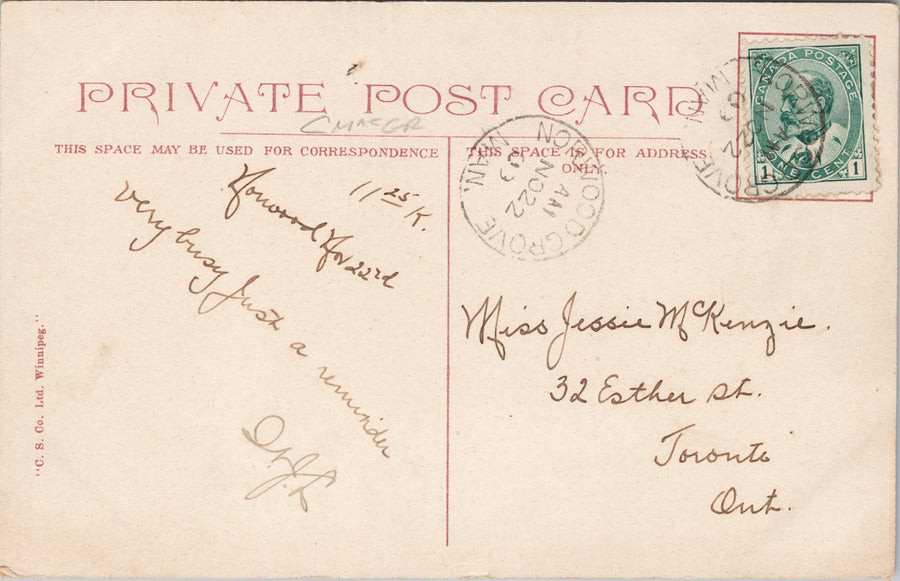 University of Manitoba Winnipeg MB 1909 Norwood Grove Cancel Postcard SP15 *as is