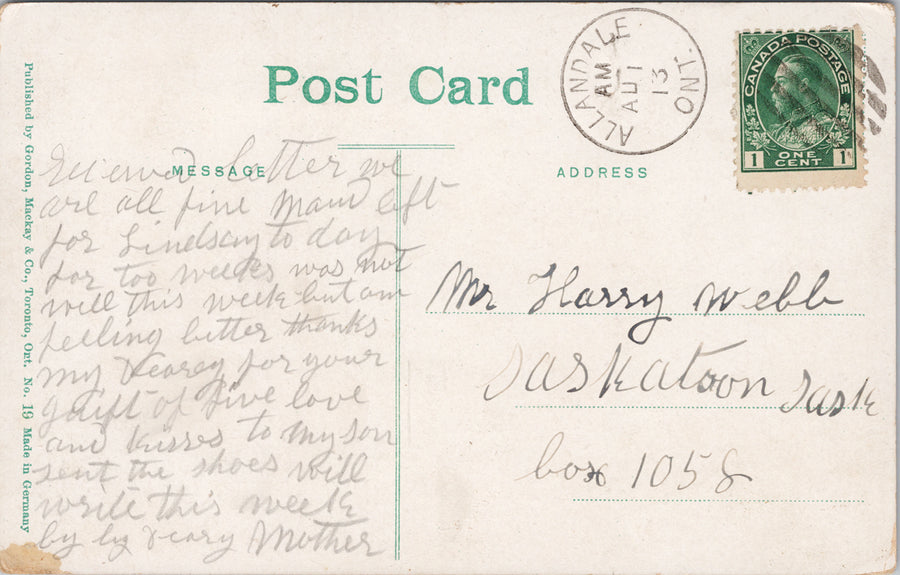 Lindsay Ontario Kent Street ON c1913 Allandale Cancel Postcard SP15