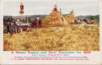 Case Threshing Machine Co Steam Engine & Steel Separator Advertising Postcard