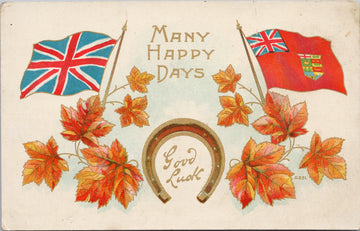 Many Happy Days Patriotic Canada Maple Leaf Red Ensign Good Luck Postcard