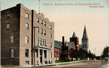 Brandon Manitoba YMCA Methodist & Presbyterian Church MB Postcard 