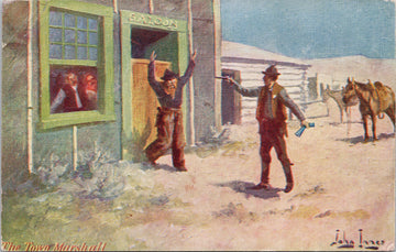 John Innes Artist The Town Marshall Stick Em Up Saloon Cowboys Western Postcard SP15