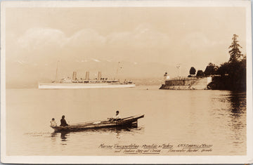 RMS 'Empress of Russia' Ship Vancouver BC Indigenous Canoe British Columbia Gowen RPPC Postcard 