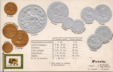 Persia Coin Card Kran Schahi Toman (not real coins) Unused MH Berlin-Schbg Postcard SP15