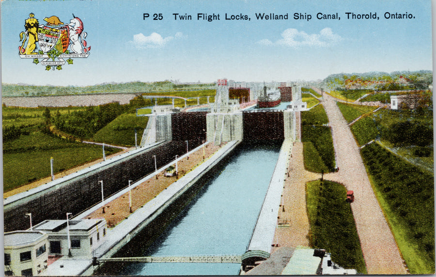 Thorold ON Twin Flight Locks Welland Ship Canal Unused FH Leslie Postcard 