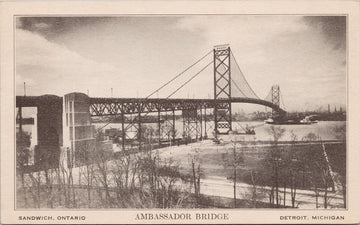 Ambassador Bridge Sandwich Windsor ON Detroit MI Postcard