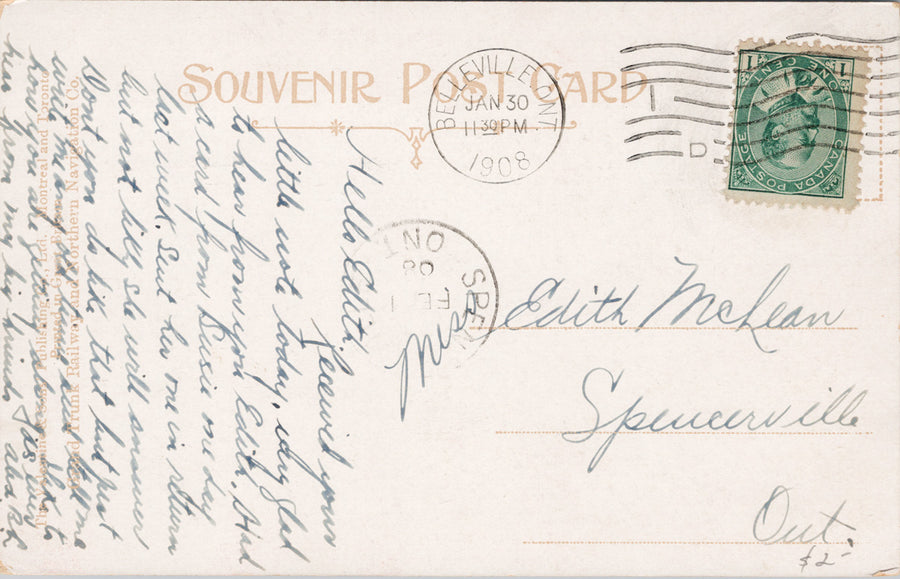 Sugar Loaf Mackinac Island Georgian Bay Ontario c1908 Spencerville ON Cancel Postcard SP15