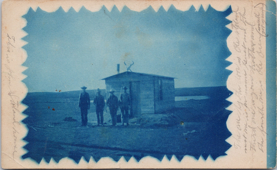 Hunters with Guns Cyanotype c1907 Swift Current Saskatchewan Cancel Postcard