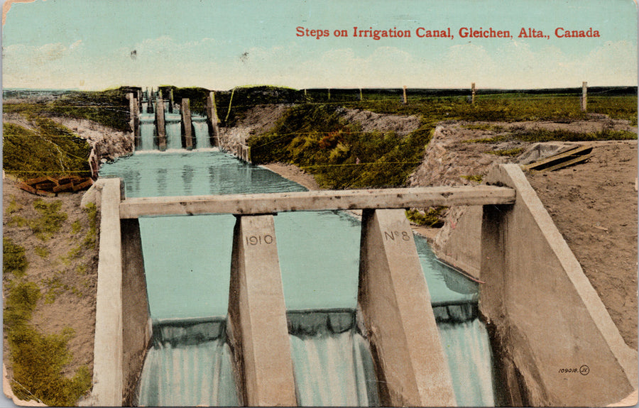 Gleichen Alberta Steps on Irrigation Canal AB c1914 Postcard