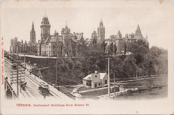 Ottawa Ontario Parliament Buildings from Rideau Street Trolleys Trams Unused Postcard SP15