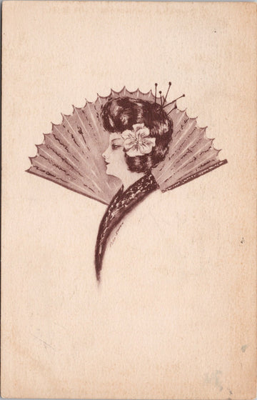 Cobb Shinn Artist Signed Asian Woman Fan Postcard 