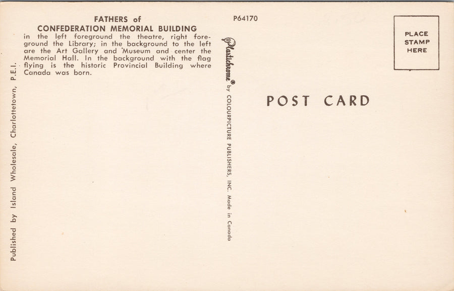 Fathers of Confederation Memorial Building Charlottetown PE PEI Birdseye Unused Postcard SP15