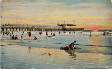 Long Beach CA Bathing at Sunset Postcard 
