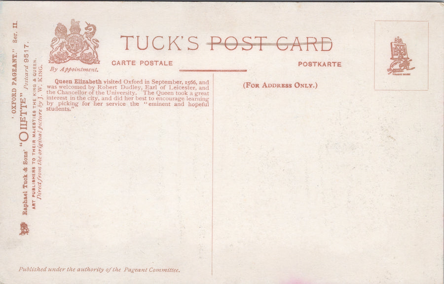 Oxford Pageant Queen Elizabeth Earl of Leicester Unused 9517 Tuck Postcard SP15