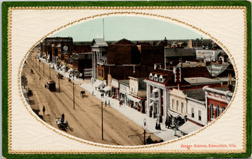 Jasper Avenue Edmonton Alberta AB Oval Green Border Postcard