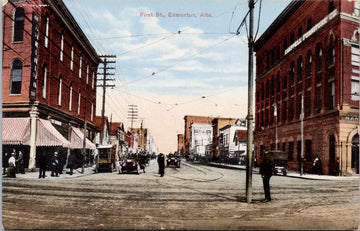 First Street Edmonton Alberta AB Street Scene Unused Rumsey Postcard