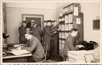 WW2 era German Military Men Soldiers in Office Unidentified Location RPPC Postcard SP15