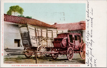 Sacramento CA Old-Time Prairie Schooner & Stage Coach Postcard