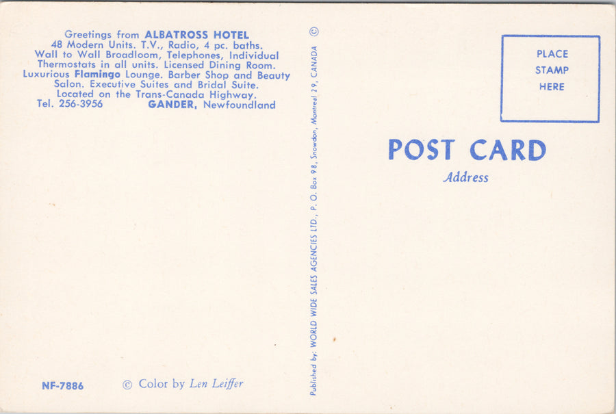 Albatross Hotel Gander Newfoundland NL NFLD Unused Postcard SP15